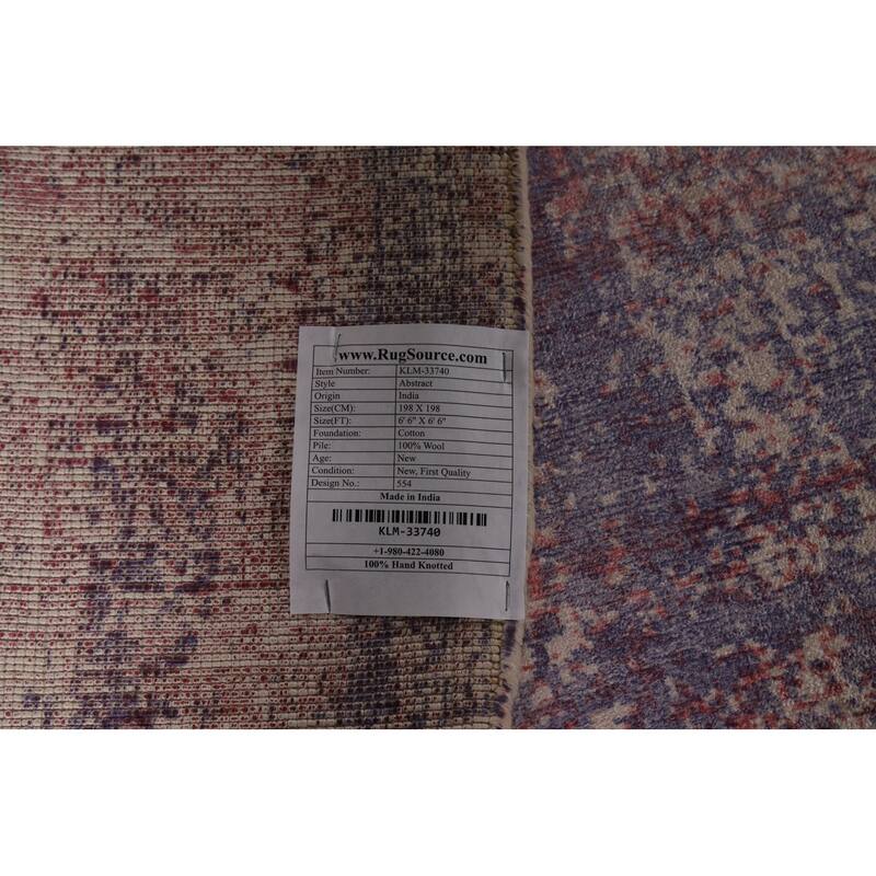 Contemporary Abstract Round Area Rug Handmade Beige Wool Carpet - 6'6" x 6'6"