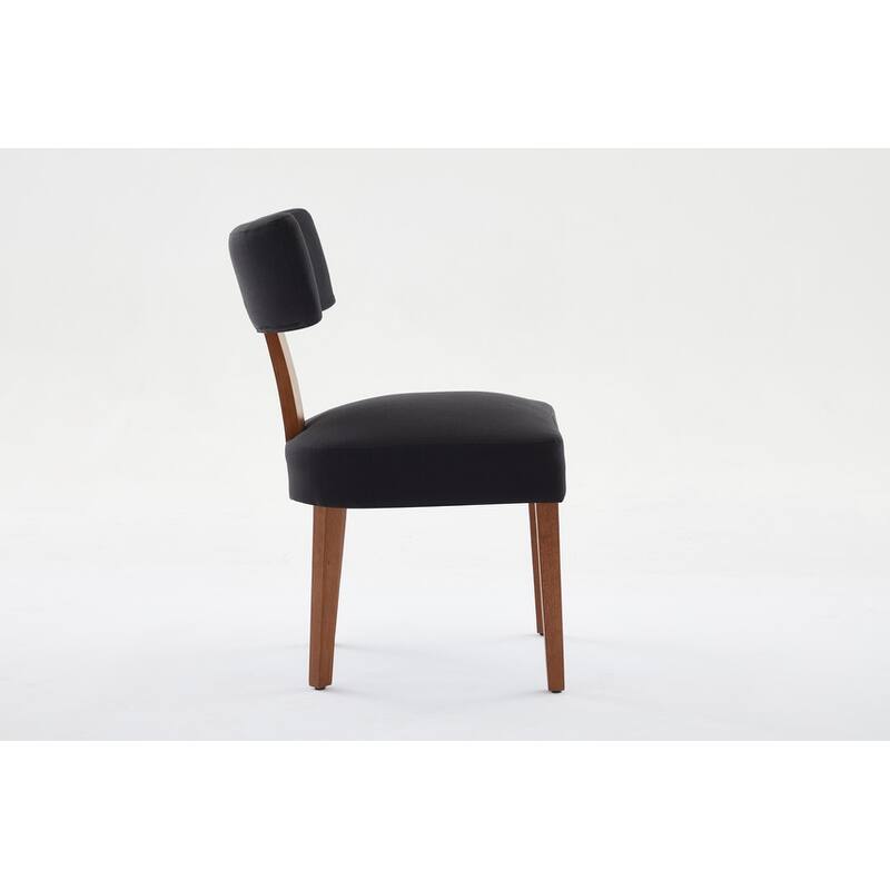 Set of 2 Linen Fabric Modern Armless Dining Chairs With Curved backrest and Solid Wooden Legs for Dining Room Living Room