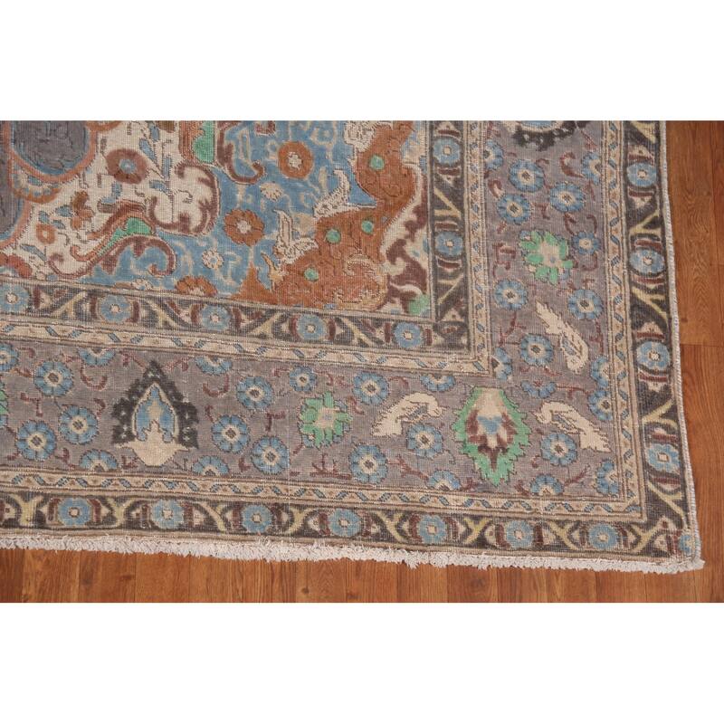 Gray Tabriz Persian Vintage Area Rug Hand-Knotted Wool Carpet - 9'10"x 12'0"