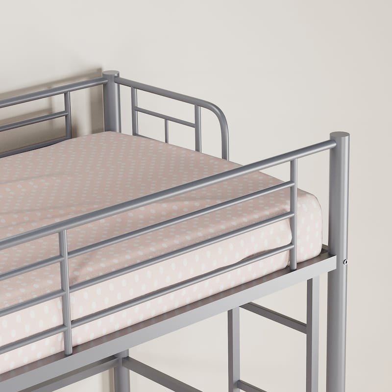 Twin Kids Loft Metal Bed with Reversible Stairs 400lb Capacity Space Saving Under Bed Study Play Area