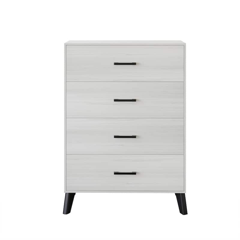 CraftPorch Corduroy 4-pieces Mid-Century Modern White Bed with Light Grey Furniture Bedroom Set