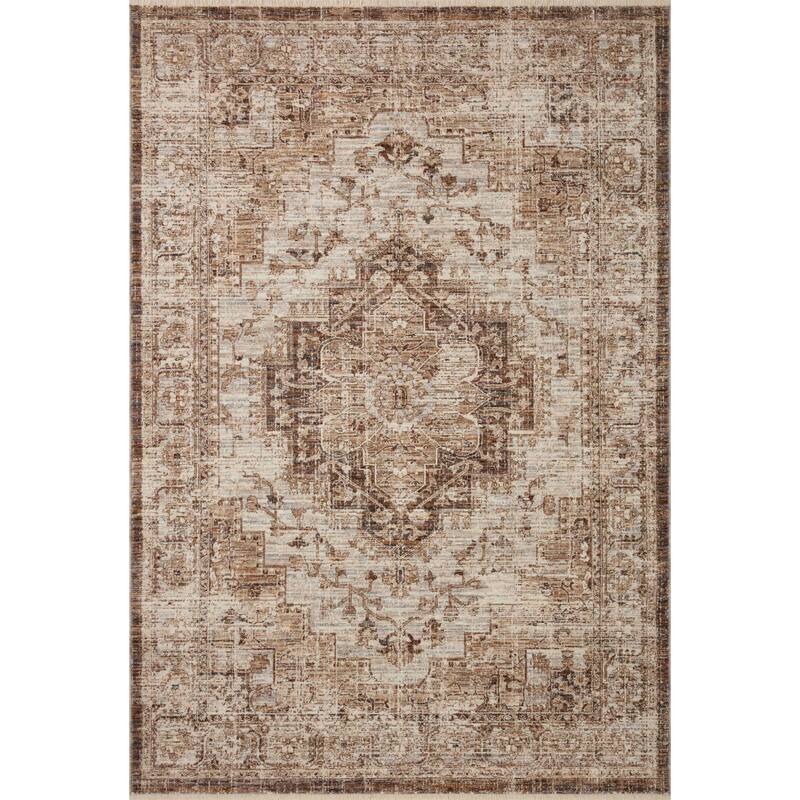 Alexander Home Anniki Distressed Medallion Area Rug with Micro Fringe
