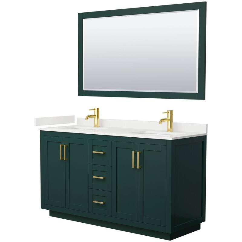 Wyndham Collection WCF292960D-QTZ-UNSM58 Miranda 60" Free Standing - Green / White Quartz Top / Brushed Gold Hardware