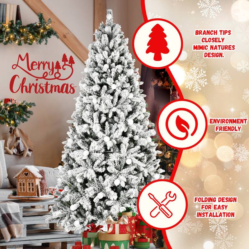 PE and PVC Floceked Christmas Tree with Lights - N/A