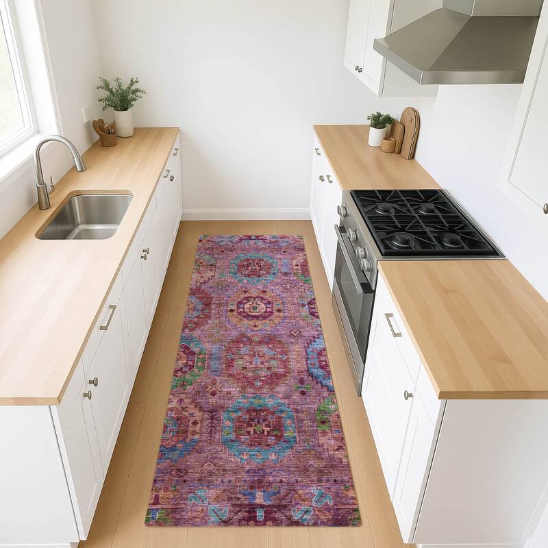 Machine Washable Indoor/ Outdoor Boho Vintage Chantille Rug