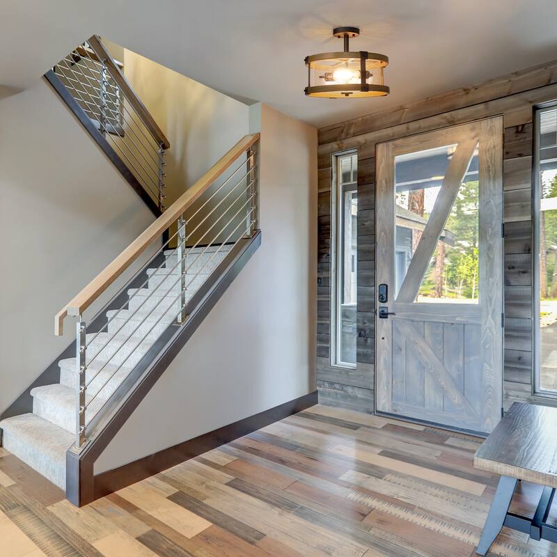 Modern Farmhouse 2-Light Drum Semi-flush Mount Seeded Glass Ceiling Light