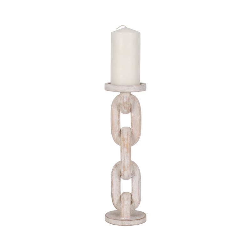 Wood Chain Link Taper Candle Holder - White, 14 in.
