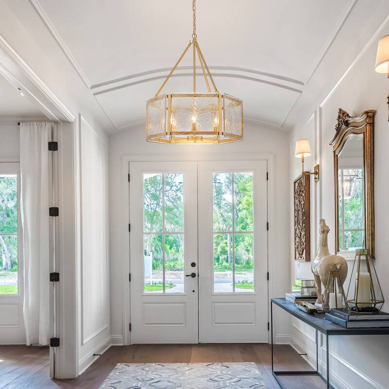 Black/Gold Glass Drum Chandeliers for Dining Room Living Room Entryway - W24.02"