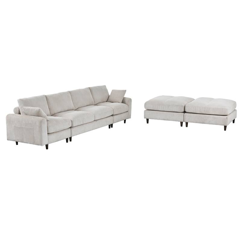 122" Corduroy Modular Sectional Sofa with Convertible U/L-Shape Design and Storage Pockets
