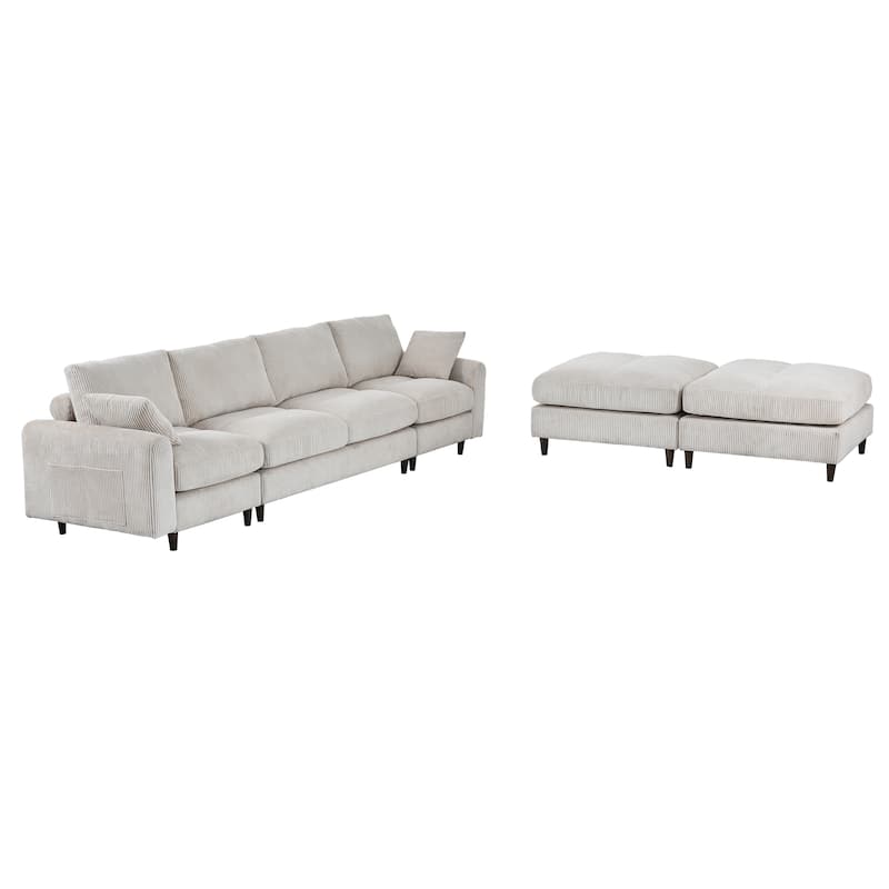 Anmytek 6-Seat Modular Corduroy Sectional Sofa Convertible U/L-Shaped with Pillow & Footstool