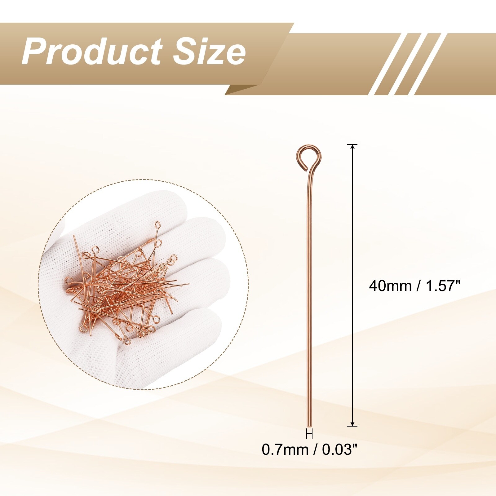 100pcs 18K Gold Open Eye Head Pins 0.63" 16mm Mini Metal Wire Eye Pins Beading