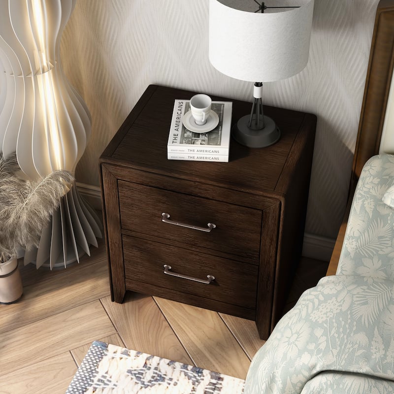 Bett Transitional Walnut Solid Wood 2-Drawer Nightstand by Furniture of America