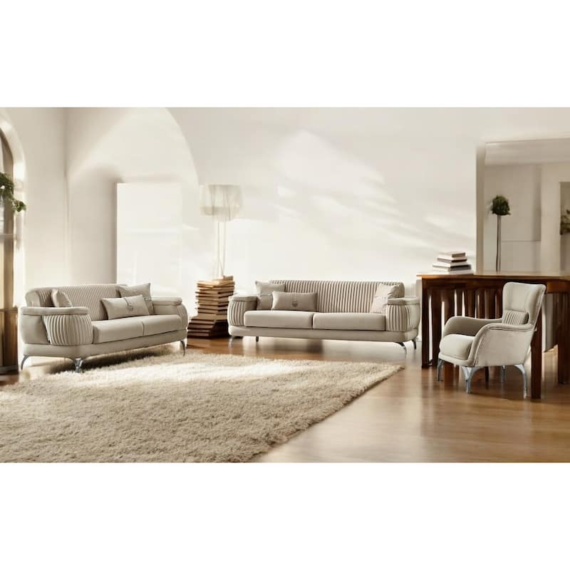 Elysium 3 Pieces Living Room Sets 2 Sofa 1 Chair - Beige