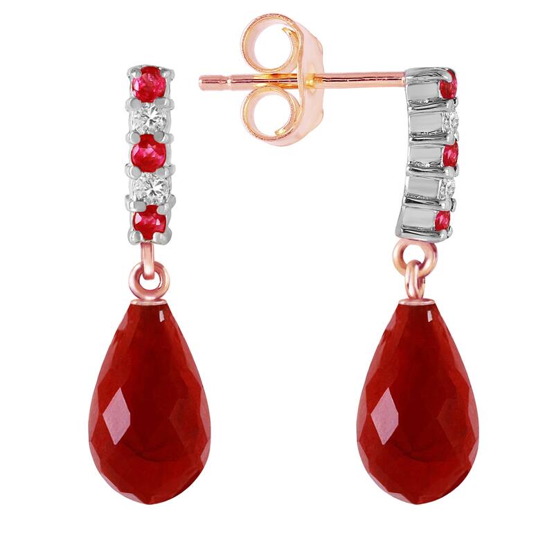 6.9 Carat 14K Solid Gold Diamond Ruby Earrings Dangling Briolette Ruby - Rose