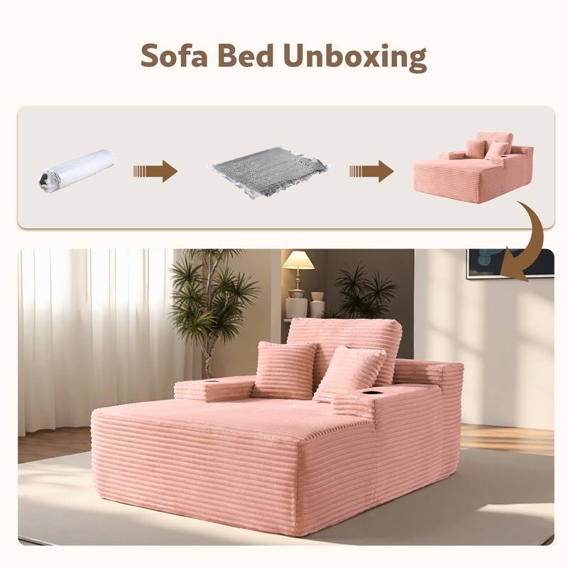 HOOOWOOO Modern Upgraded Fabric Chaise Lounge Sofa Couch with Holder