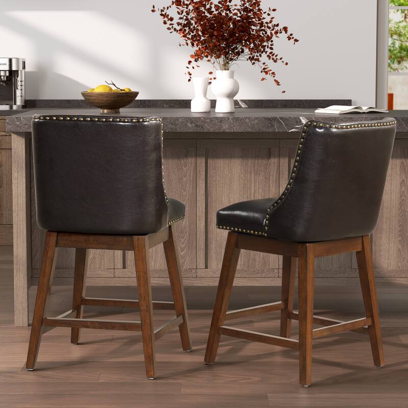 26'' Swivel Upholstered Counter Stool with Solid Wood Frame (Set of 2)