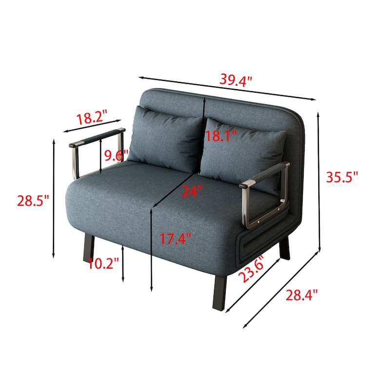 39-inch Tri-Fold Convertible Chair with Adjustable Backrest and Pillow Blue