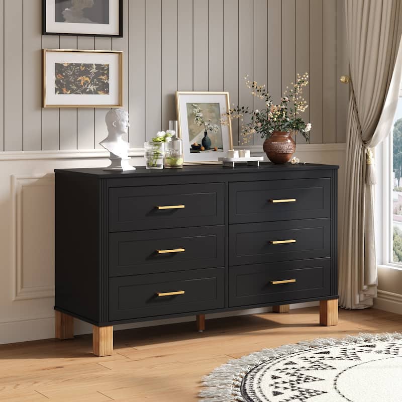 6-Drawer Double Dresser Modern Storage Cabinet - Black - 8' x 10'