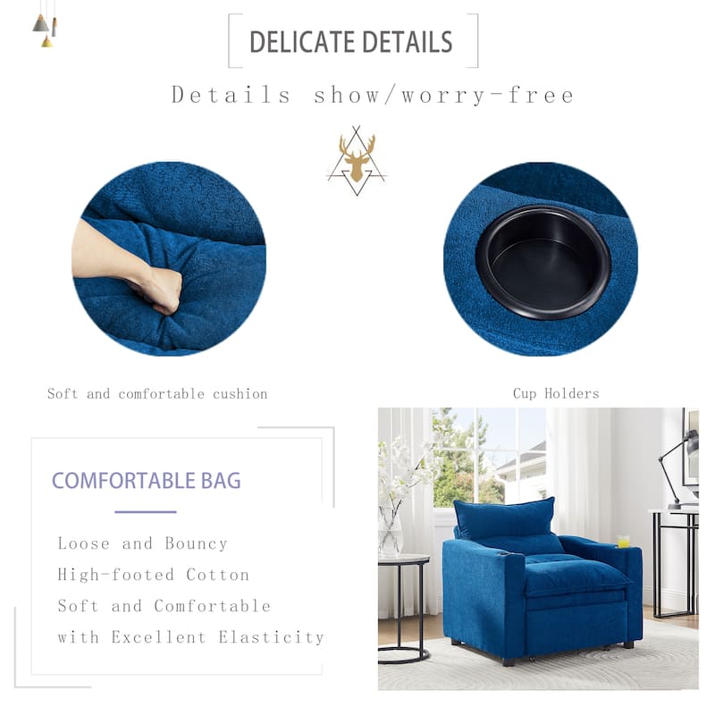 3-in-1 Convertible Sofa Bed, Sleeper Couch with Adjustable Backrest, Velvet Pull-Out Loveseat Chaise Lounge