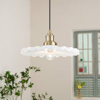 1-Light Modern Transitional Metal & Ceramic Pendant with Ruffled Wave-Edge Shade for Dining Room - 11.8" W x 5.5" H