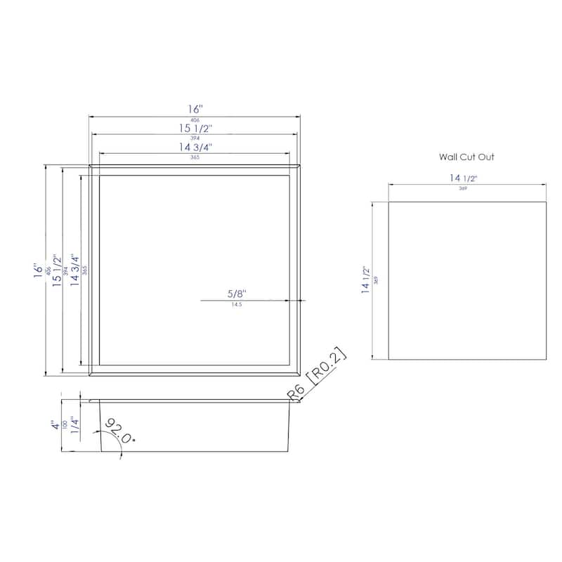 ALFI brand 16 x 16 Brushed Stainless Steel Square Single Shelf Bath Shower Niche - Grey