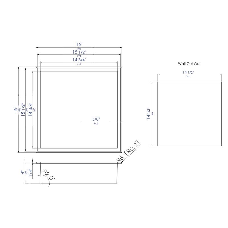 ALFI brand 16" x 16" Brushed Copper PVD Steel Square Single Shelf Shower Niche - Mahogany