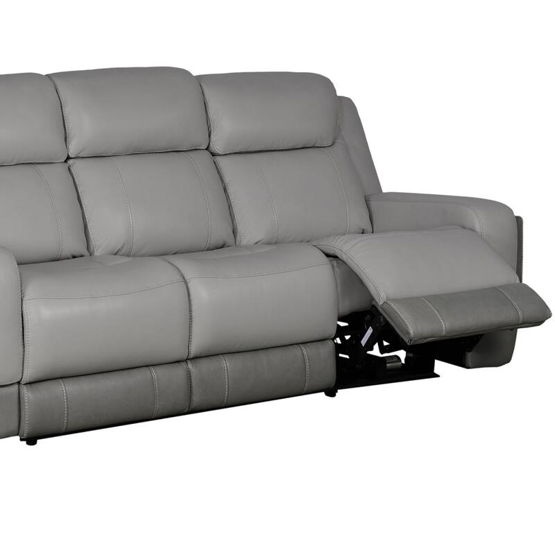 Rosalyn 87" Zero Gravity Silver and Gray Leather Power Reclining Sofa with Dropdown Console