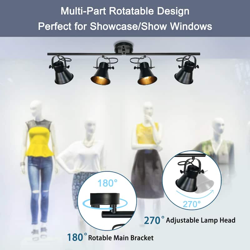 Track Lighting Fixtures Ceiling Track Light with Dimmable Adjustable Head - 4-Light