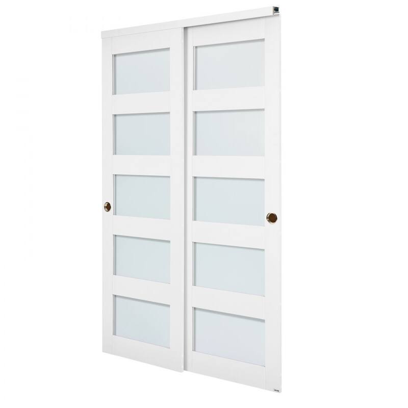 White Wood MDF Sliding Closet Doors with Frosted Glass Panels
