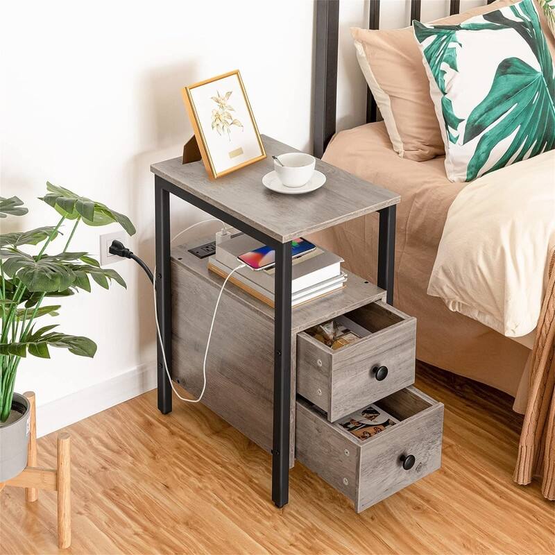 End Table with Charging Station - 11.8"D x 18.9"W x 24"H