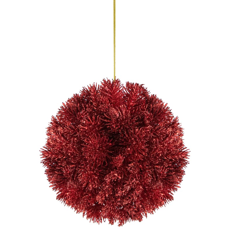 Glitter Pine Christmas Ball Ornament - Red - 6"