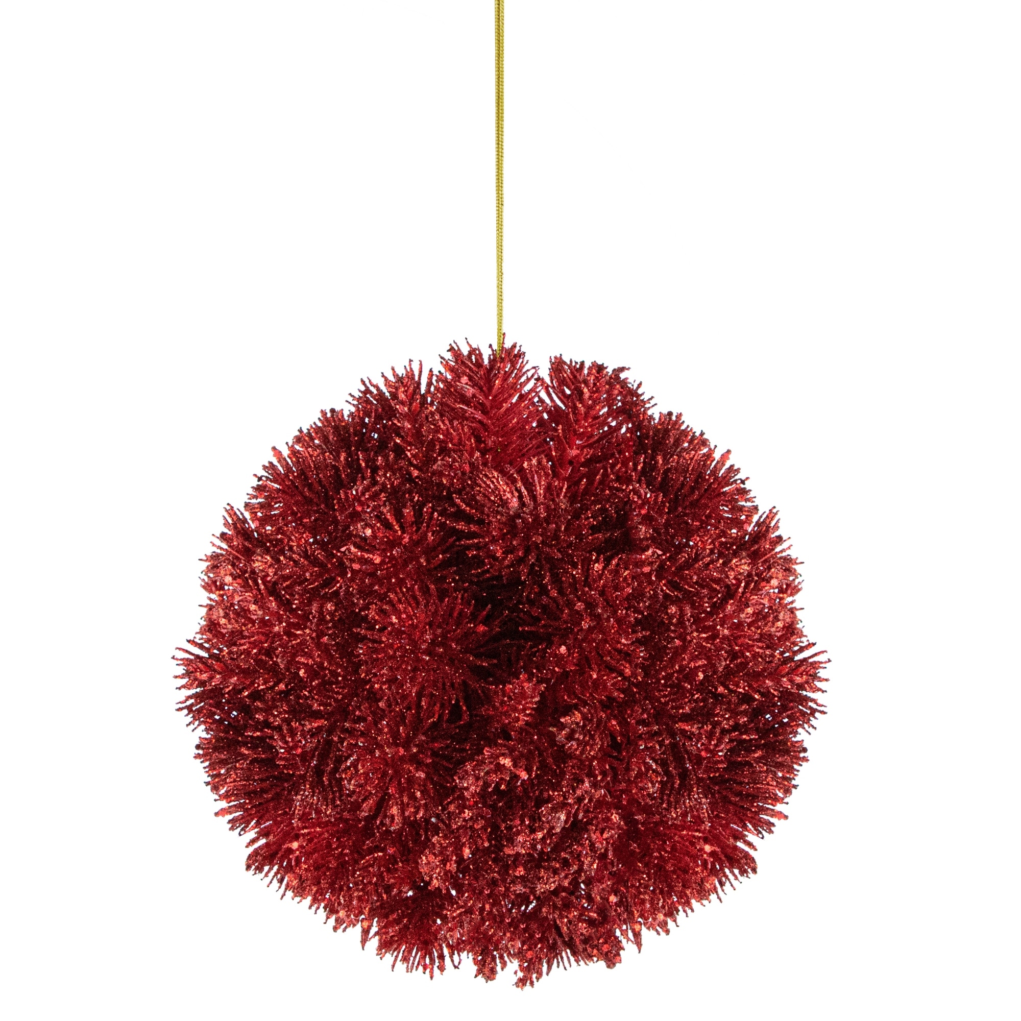 6" Red Glittered Pine Christmas Ball Ornament