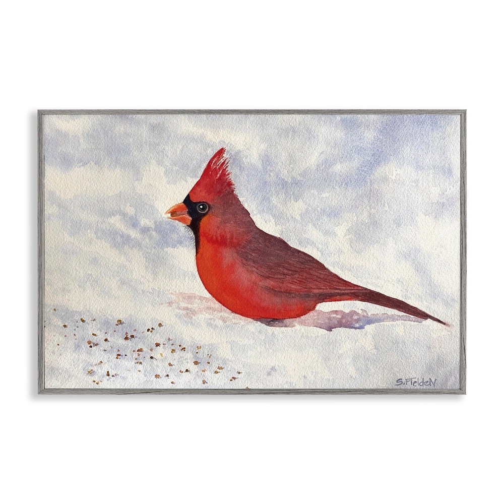 Stupell Red Cardinal in Snow Framed Giclee Art Design By Stephanie Fielden