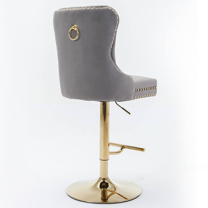 2PCS Tufted Swivel Velvet Bar Stool With Gold Legs