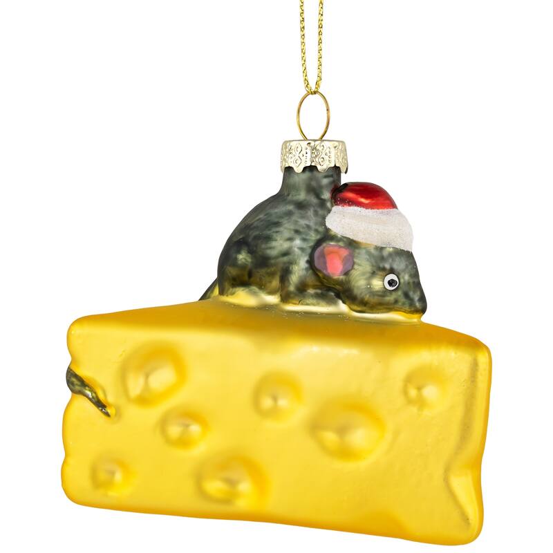 3.25" Mouse with Cheese Glass Christmas Ornament