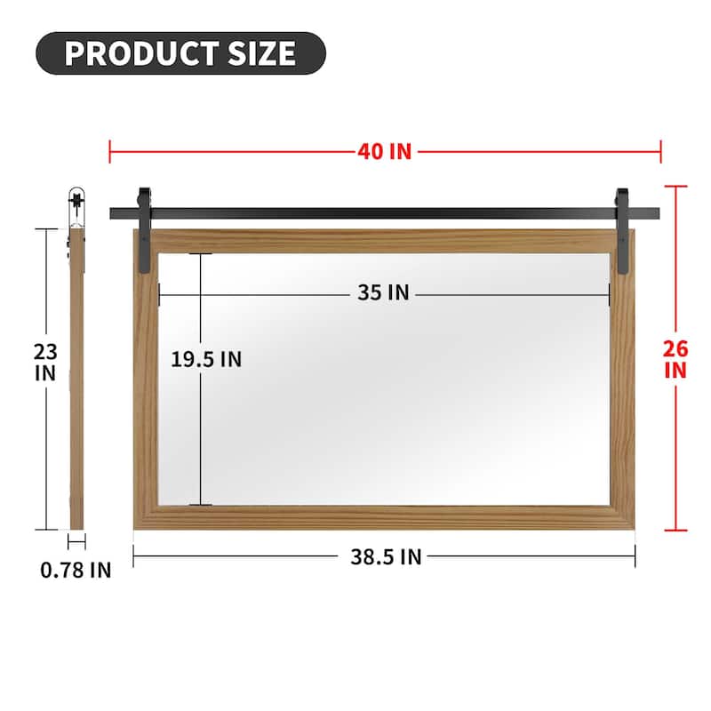 Farmhouse Barn Door Solid Wood Frame Bathroom Vanity Wall Mirror