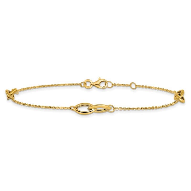 Curata 14k Yellow Gold 10" Polished Intertwining Links Station Anklet (Lobster-claw)