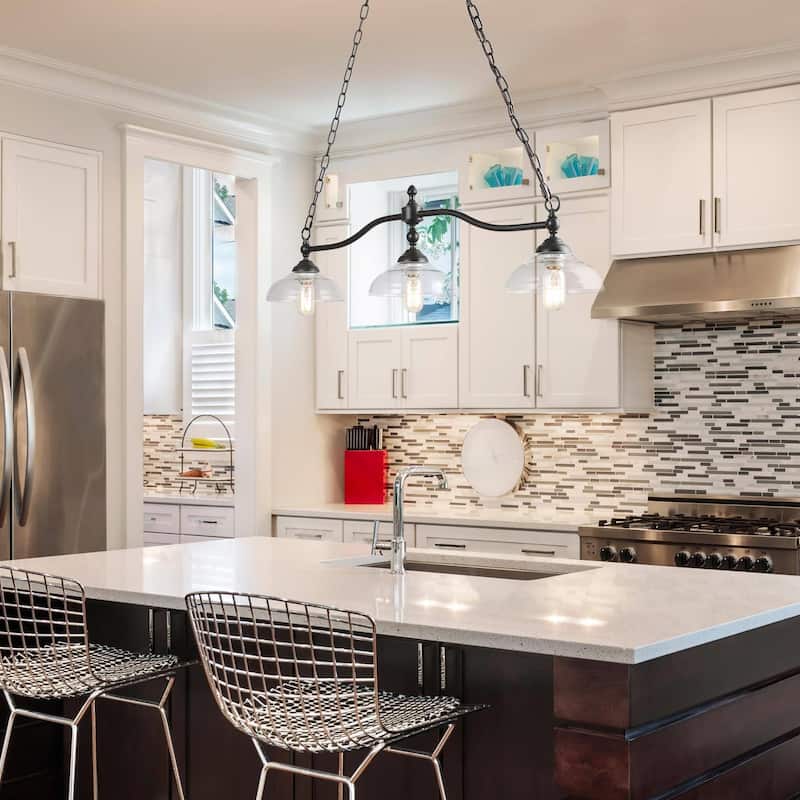 Carbon Loft Miskimins 3-light Oil-rubbed Bronze Chandelier Linear Glass Kitchen Island - L38"xW7.9"xH8.3"