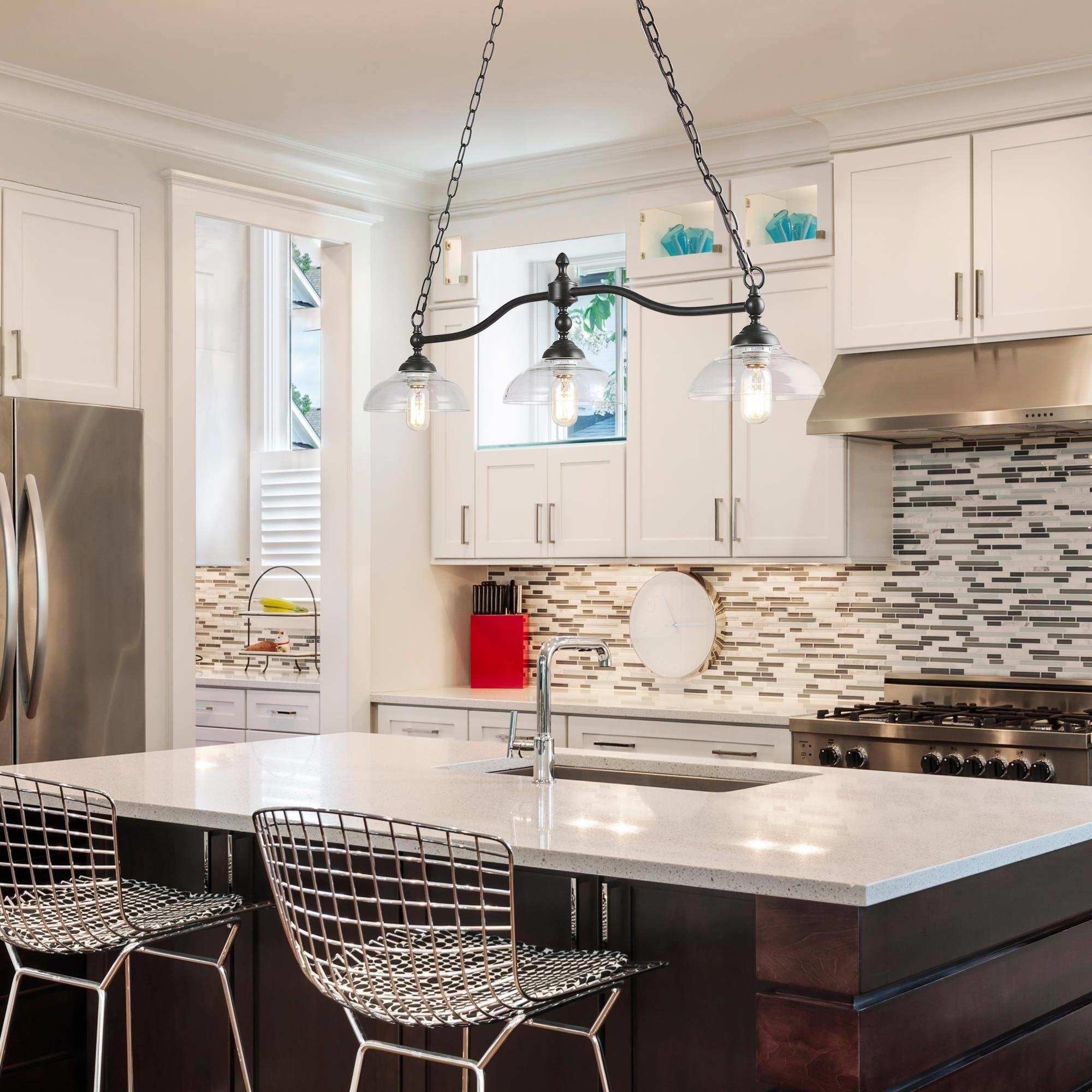 Carbon Loft Miskimins 3-light Oil-rubbed Bronze Chandelier Linear Glass Kitchen Island - L38"xW7.9"xH8.3"