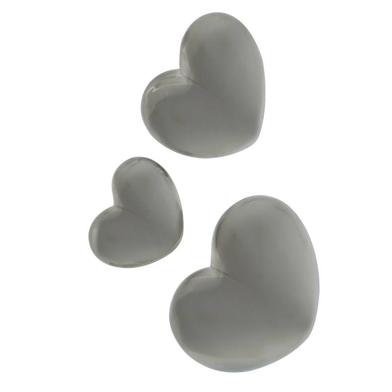 Ceramic Heart Slanted Home Wall Decor with Varying Sizes - Set of 3 Black, Gold, Silver, White - Roche River Decor