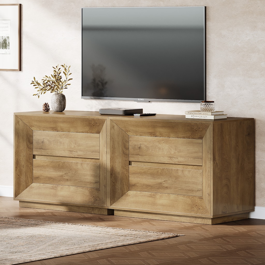 35.43" Wide Nightstand, Oak Large Night Stand with Drawers