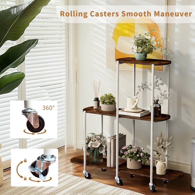 3 Tiers Plant Stand with Wheels Open Ladder Bonsai Holer - 44" W x 12" D x 42.8" H