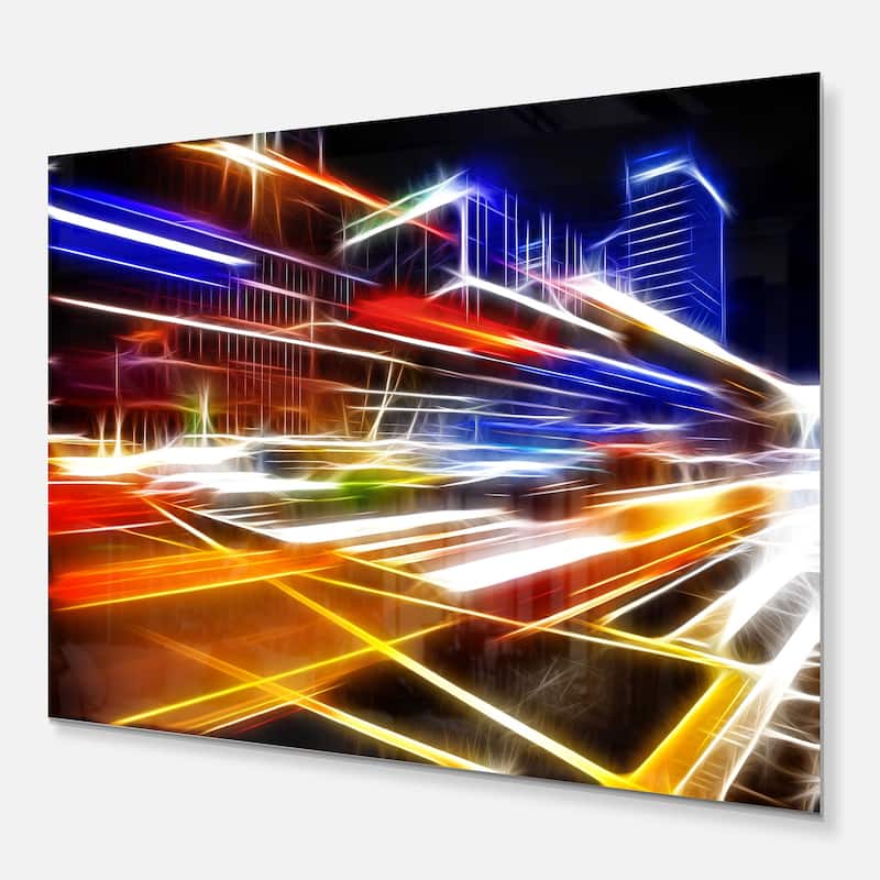 Designart 'High Speed Traffic Trails' Cityscape Digital Art Metal Wall Art