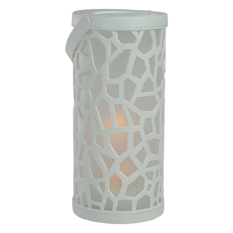 LED Lighted Faux Flame Mosaic Lantern with Handle - 9" - White