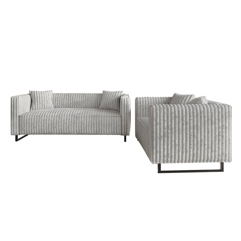 CraftPorch Mid Century Modern 2- Pieces Upholstered Living Room Set - Light Grey