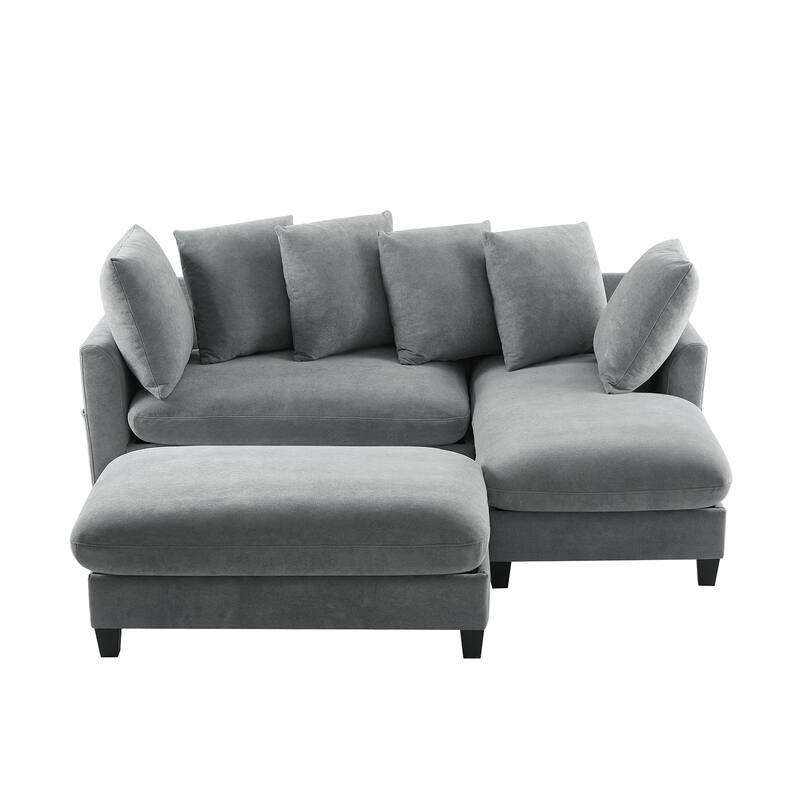83" L-shaped Sectional Sofa with Storage, Ottoman, Pillows, Grey Chenille for Living Room