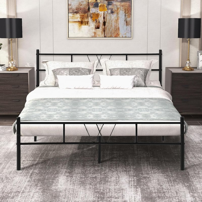 Twin Size Metal Platform Bed Frame with Headboard Footboard, Heavy Duty Steel Slat Support, Easy Assembly Mattress Foundation