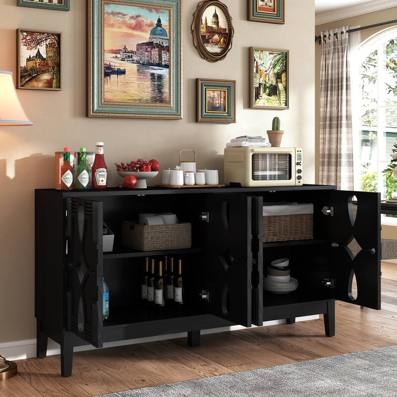 60.5" Vintage Sideboard Buffet Cabinet, TV Media Console Table, Wood Storage Cabinet with 2 Socket Hole & Adjustable Shelves