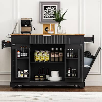 Island Table with Trash Can Storage Cabinet for 10 Gallon Garbage Bin