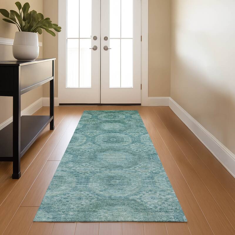 Premium Washable Super Soft Vintage Traditional Mayfield Rug - Teal - 2'3" x 7'6"